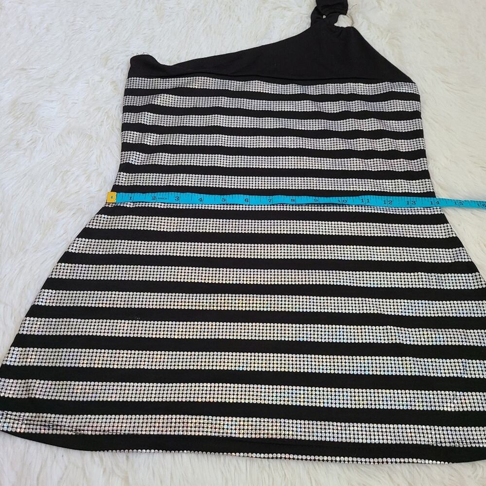 Egen Y2K Black And Silver One Shoulder Blouse SZ M - Picture 7 of 8